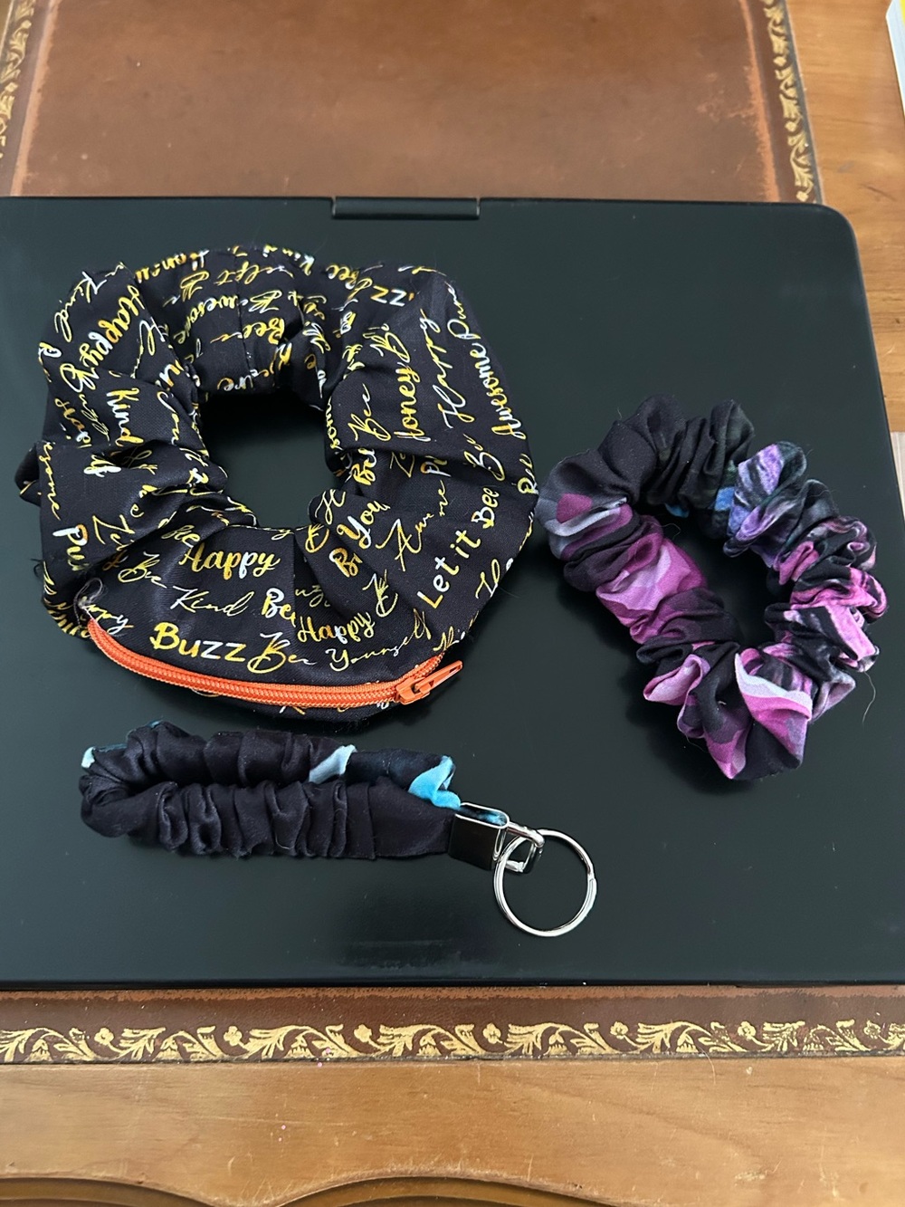 Scrunchie set 1 scrunchie, 1 wristlet and one scrunchie all made by me .